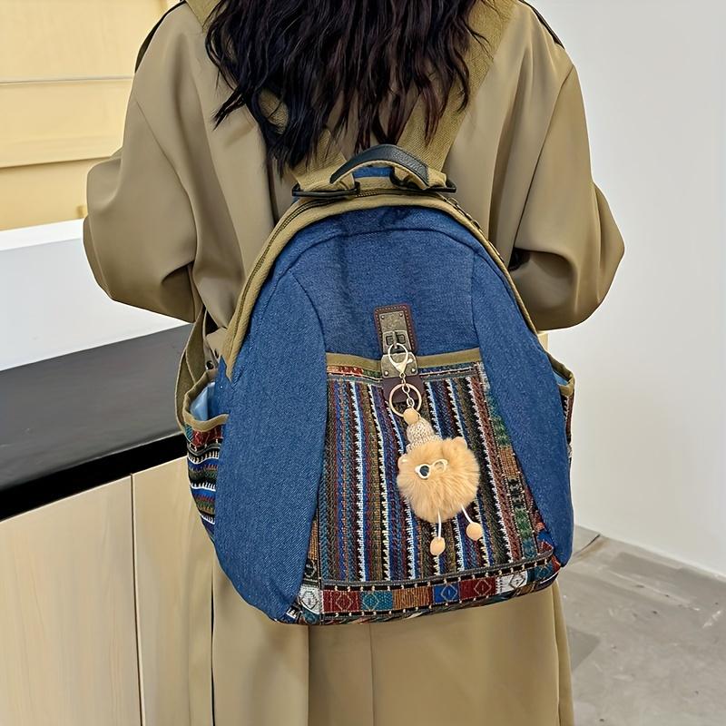 Retro Women's Backpack with Ethnic Style Casual Backpack Suitable for Shopping, Traveling, and Comes with Small Accessories. [Accessories Are Random]
