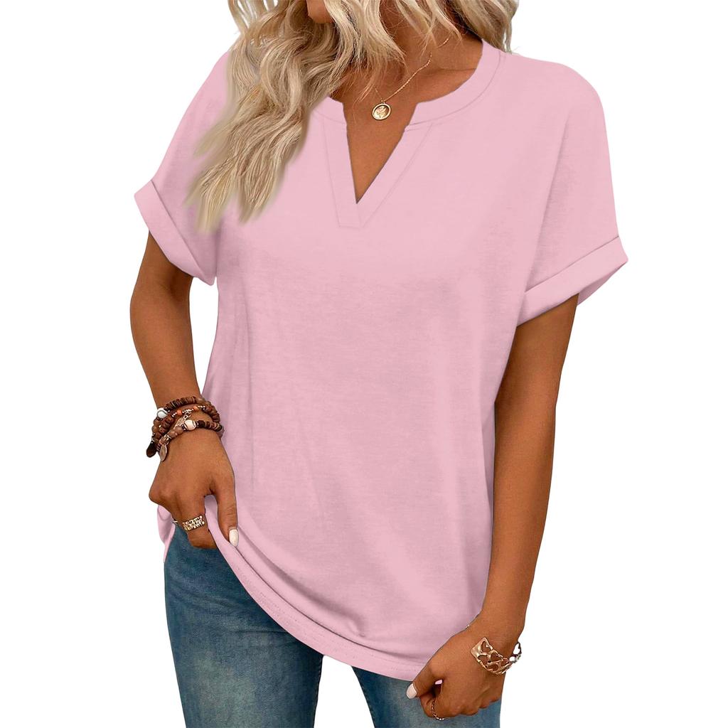 Stylish Women's Casual V-neck Short-sleeved Color T-shirt