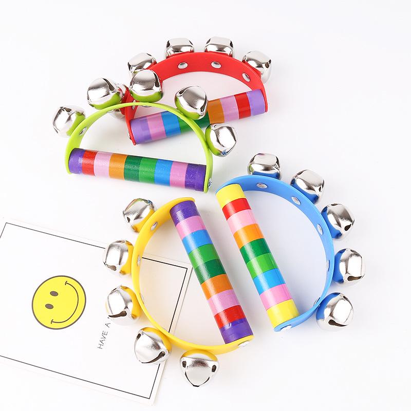 Half-Round Wooden Leather Hand Rattle: Orff Music Toy for Infant & Toddler Education
