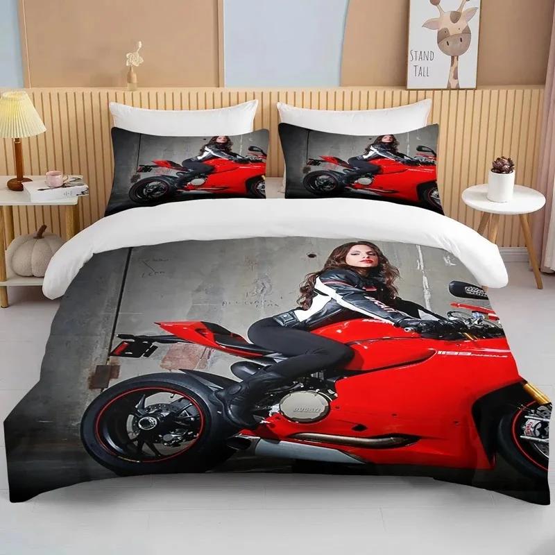 3D Motorcycle Bedding Set Print Cars Duvet Cover With Pillowcase Motocross Bedspread Boys Boys Bed Set King Size Home Textiles