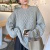 Retro crew neck twist simple solid color temperament pullover knitted sweater top versatile and thin sweater women's outer wear