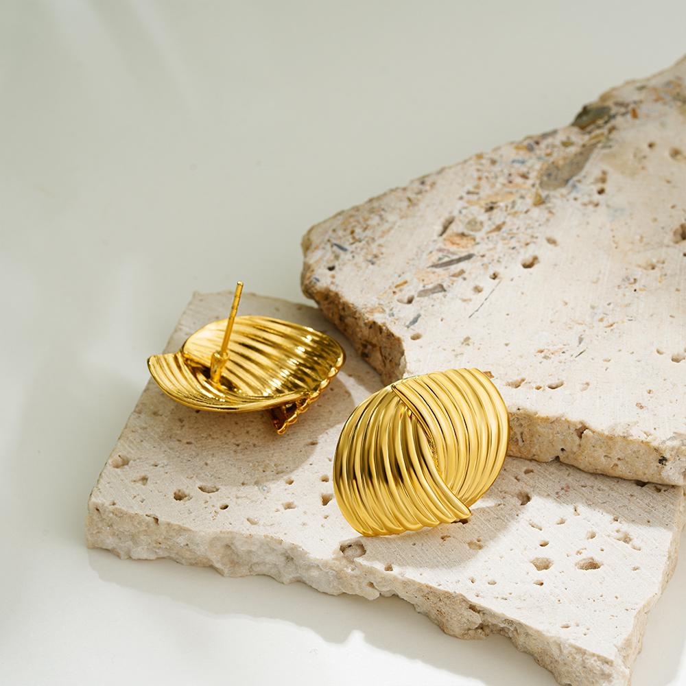 Retro Textured Intersecting Earrings for Women Multilayer Gold Stainless Steel Statement Stud Earring Waterproof Jewelry