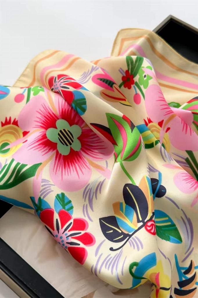 Satin Scarf 70X70 - Flowers on a Light Background