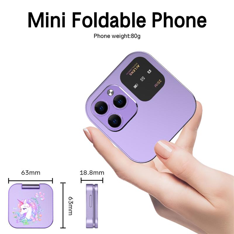 Ny i16 Pro Søt Flipblokk Mobiltelefon Doble SIM-kort 1,77" Skjerm Hurtigtaster Magisk Stemme Svarteliste Mini Boks Mobiltelefon 3,5 mm Jack