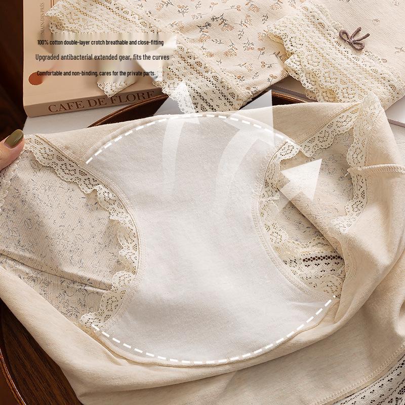 Women's Retro Floral Print Mid-Waist Boxer Briefs with Antibacterial Cotton Crotch