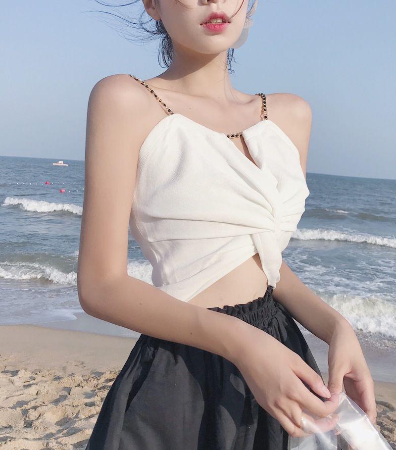 

Шикарный летний сексуальный топ-труба с высокой талией и цепочным ремешком One Size (75-120 jin) белый