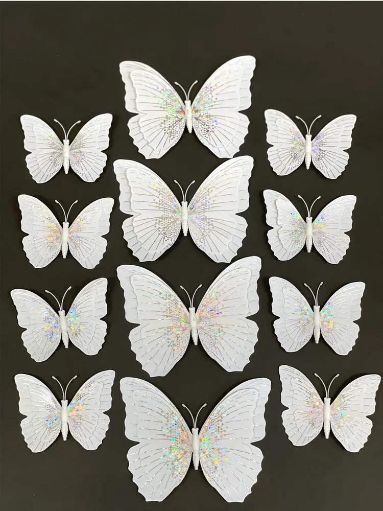 3D Flashing Butterfly Wall Decoration, Butterfly Crafts, 12 Butterflies,Double,Layer Butterfly Wall Stickers