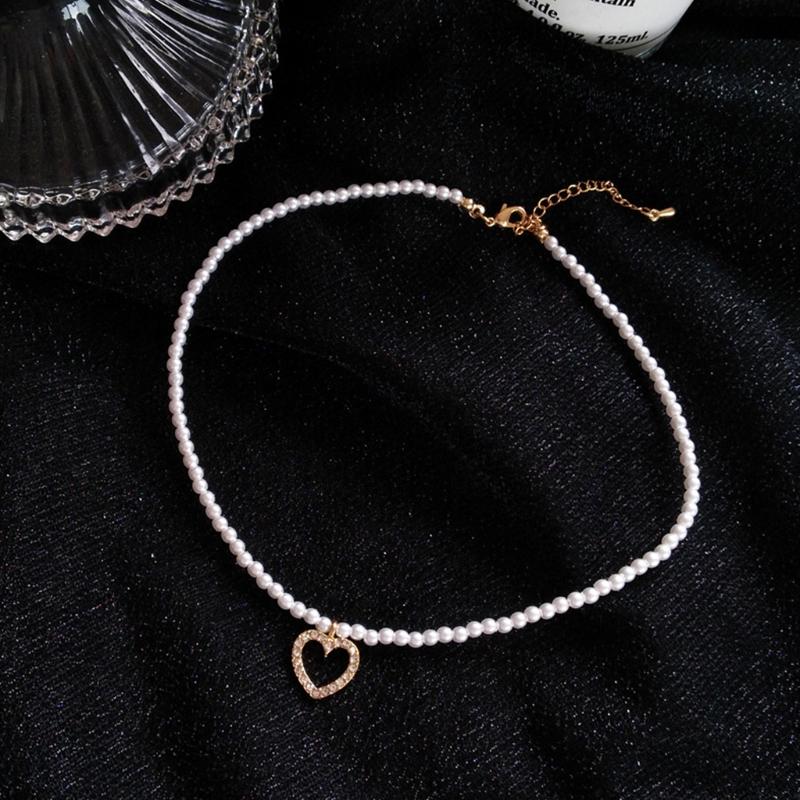 Bow Love Cross Imitation Pearl Pendant Necklace for Women French Romantic Sweet Lolita Clavicle Chain Harajuku Fashion Jewelry