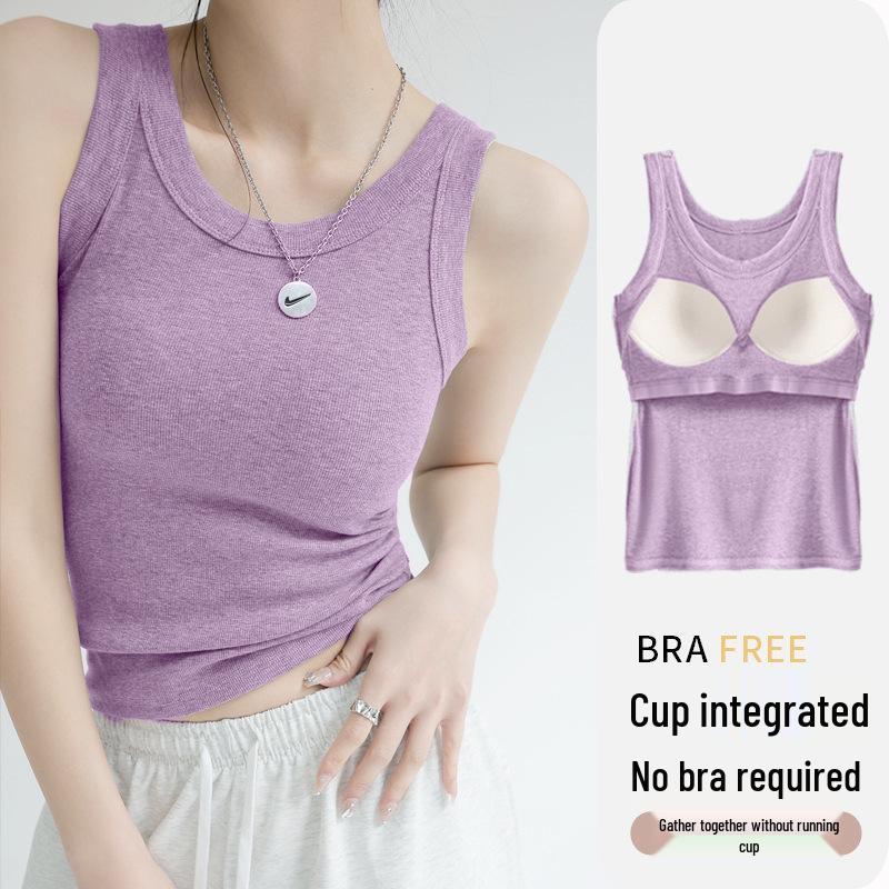 Damen Sommer Modal Geripptes Trägertop mit integriertem BH