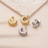 Double-layer C-shaped Half-circle Mirror Earrings, Tassel-plated K Gold Studs, European and American Minimalist Retro Stainless Steel