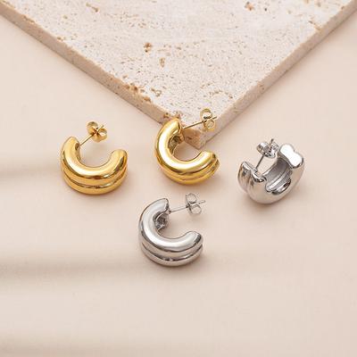 Doppellagige C-förmige Halbkreis-Spiegelohrringe, Quasten-beschichtete K-Gold-Stecker, Europäischer und Amerikanischer Minimalistischer Retro-Edelstahl