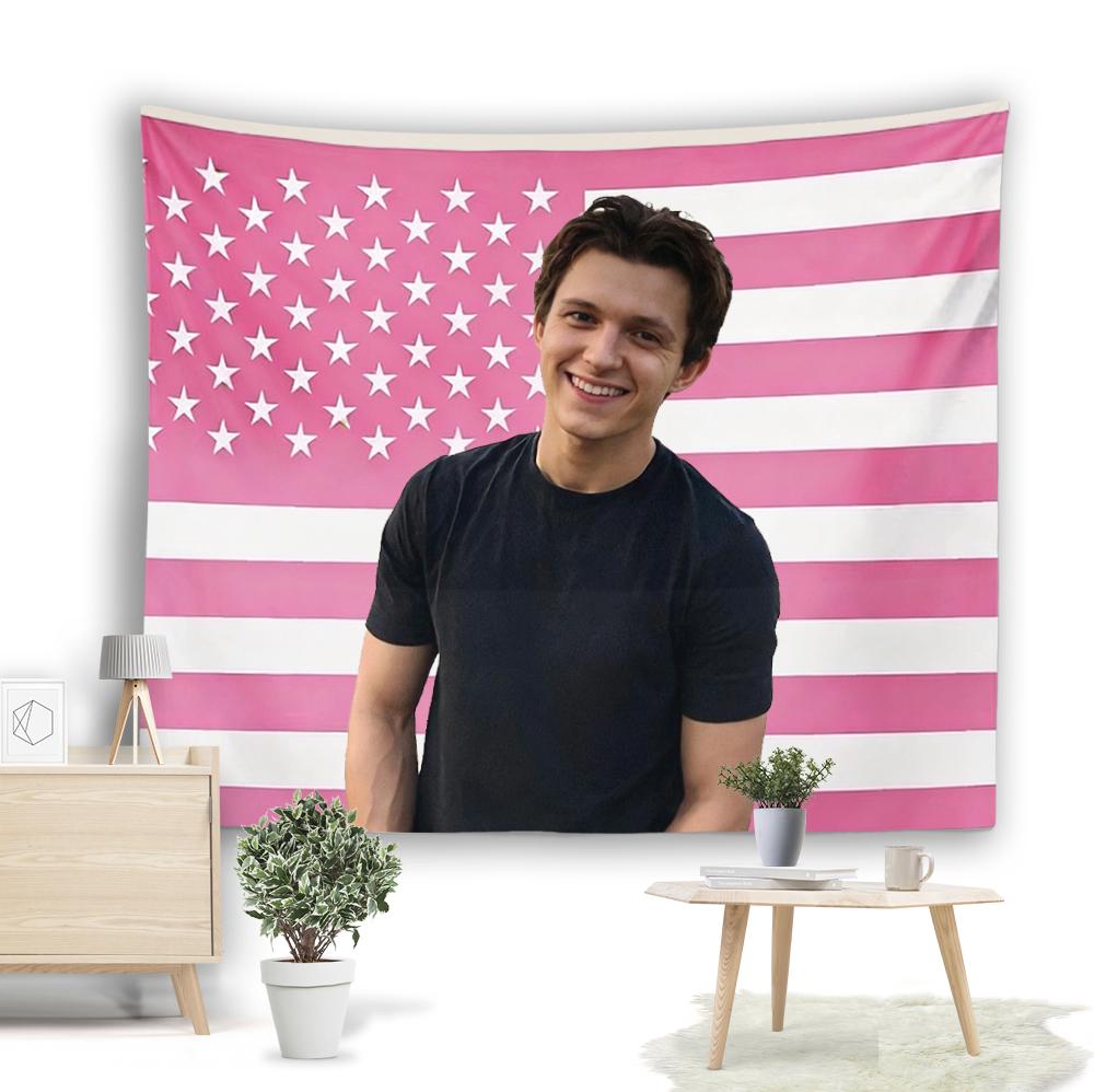 Tom Pink American Flag Tapestry Celebrity Portrait Wall Hanging Bedroom Fan Decor Gift