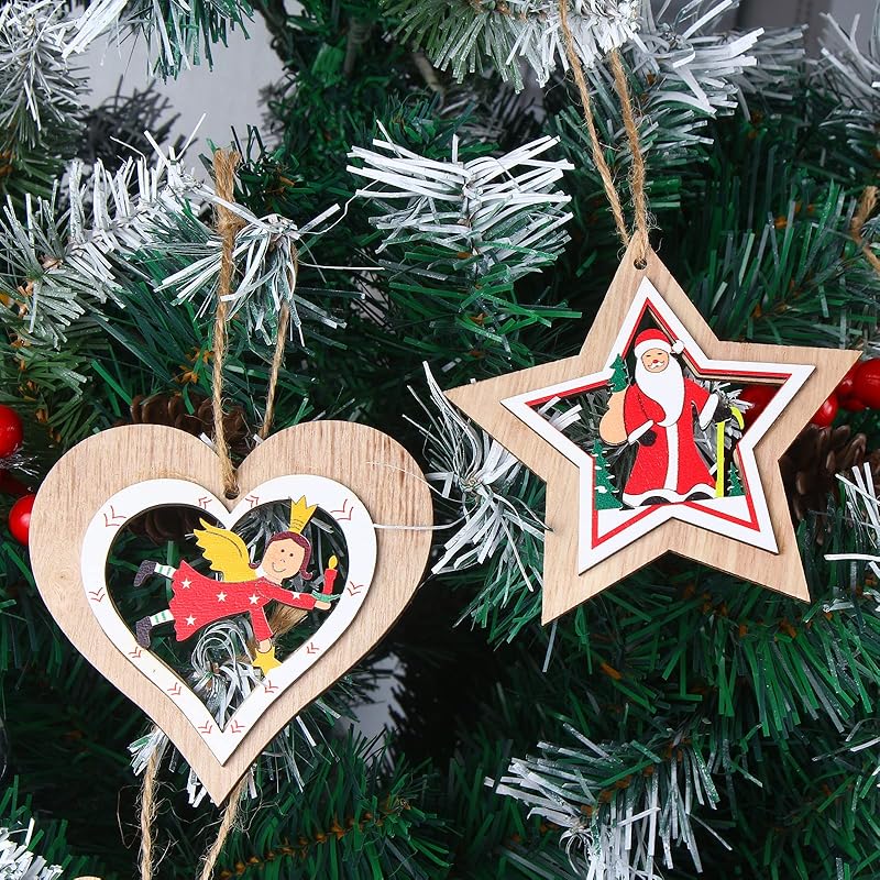 CINECE Christmas tree decoration ornament wooden 8 pieces nordic 3D three-dimensional drop strap wall Hanging entrance interior snowflake (3D new