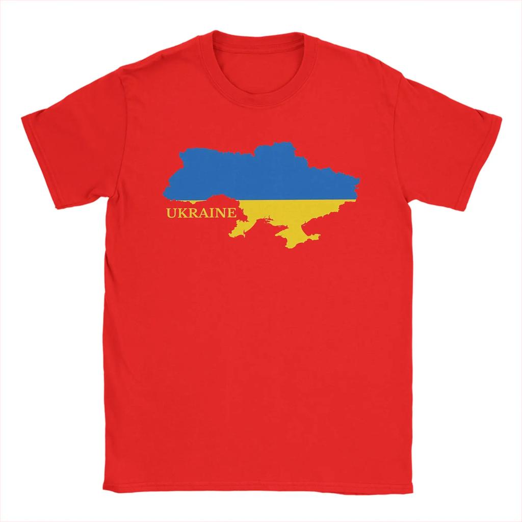 Ukraine Flag Map T-Shirts Men  Creative Pure Cotton Tee Shirt Crew Neck Short Sleeve T Shirts Printed Clothing