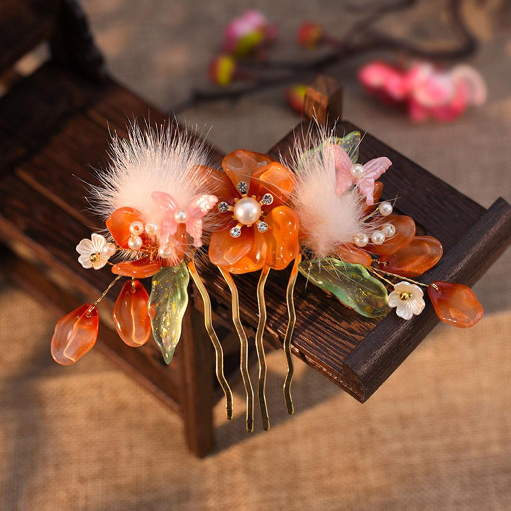 Vintage Blumenhaarnadel für Damen Elegant Gaze Pfingstrose Pfirsichblüte Rose Saison Haarkamm Exquisites chinesischer Stil Haaraccessoire