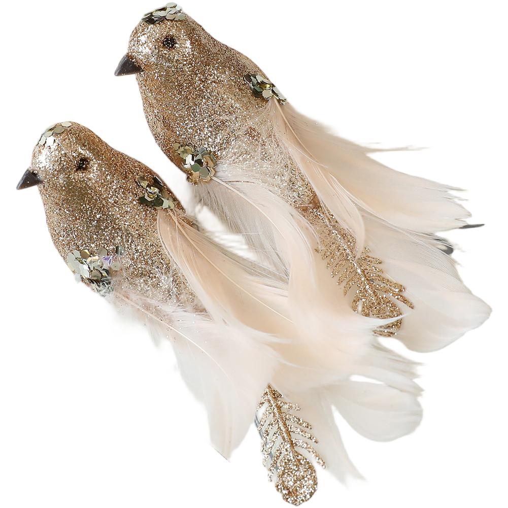 Foam Christmas Tree Ornament Bird Pair Red White Decorations For Garden Glitter Christmas Birds Artificial Foam