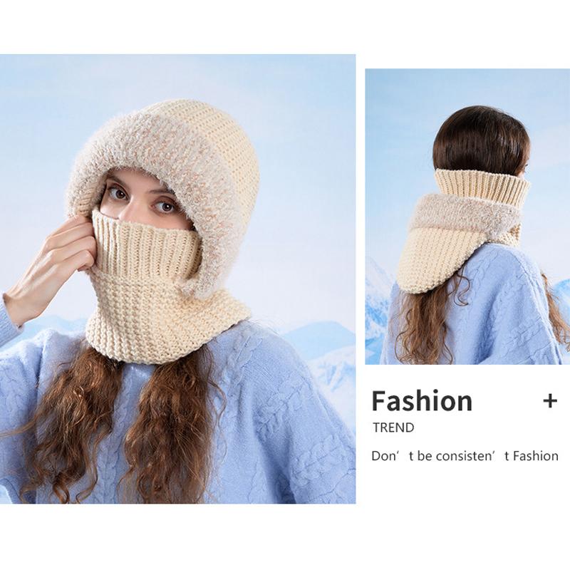 Knitted Mask Scarf All-In-One Hat Winter Velvet Thick Cap Women's Warm Ear Protection Cap