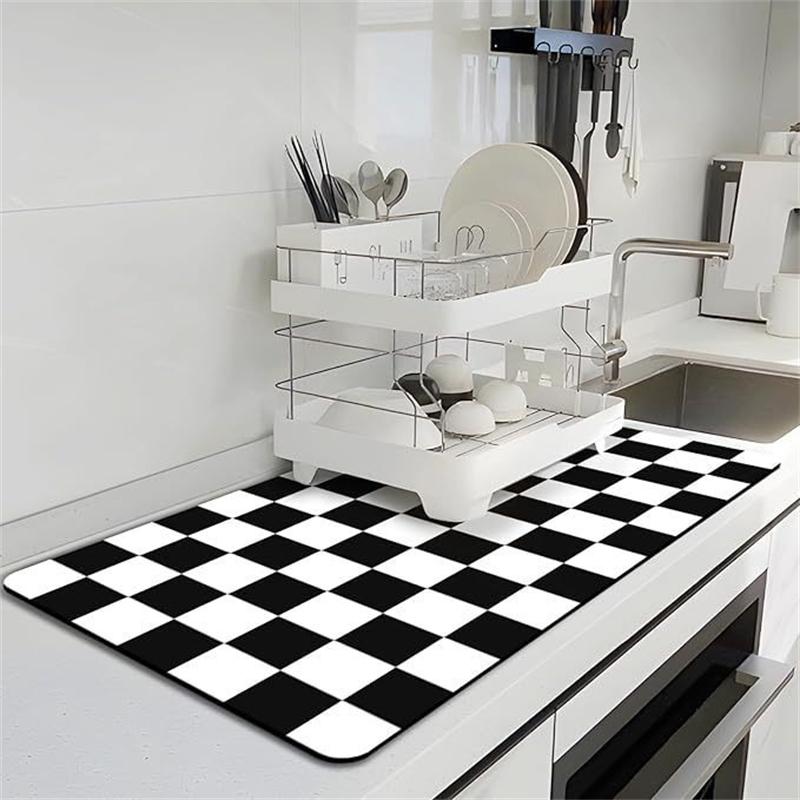 Checkered Super Absorbent Kitchen Tableware Impermeable Drainage Mat Non-slip Kitchen Carpet Coffee Dish Drainer Draining Mat