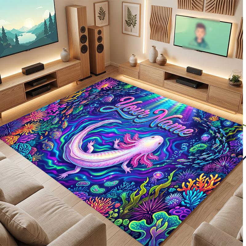Underwater Fish Theme Soft Crystal Velvet Rug Custom Name & Text Print Non Slip Floor Rug for Bedroom Living Room
