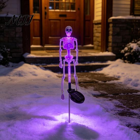 Solar Powered Path Lighting 3D Skeleton Halloween Garden Lamp, Spooky Human Pathway Glowing Lawn Ornaments for Parties Lights, Waterproof Resin