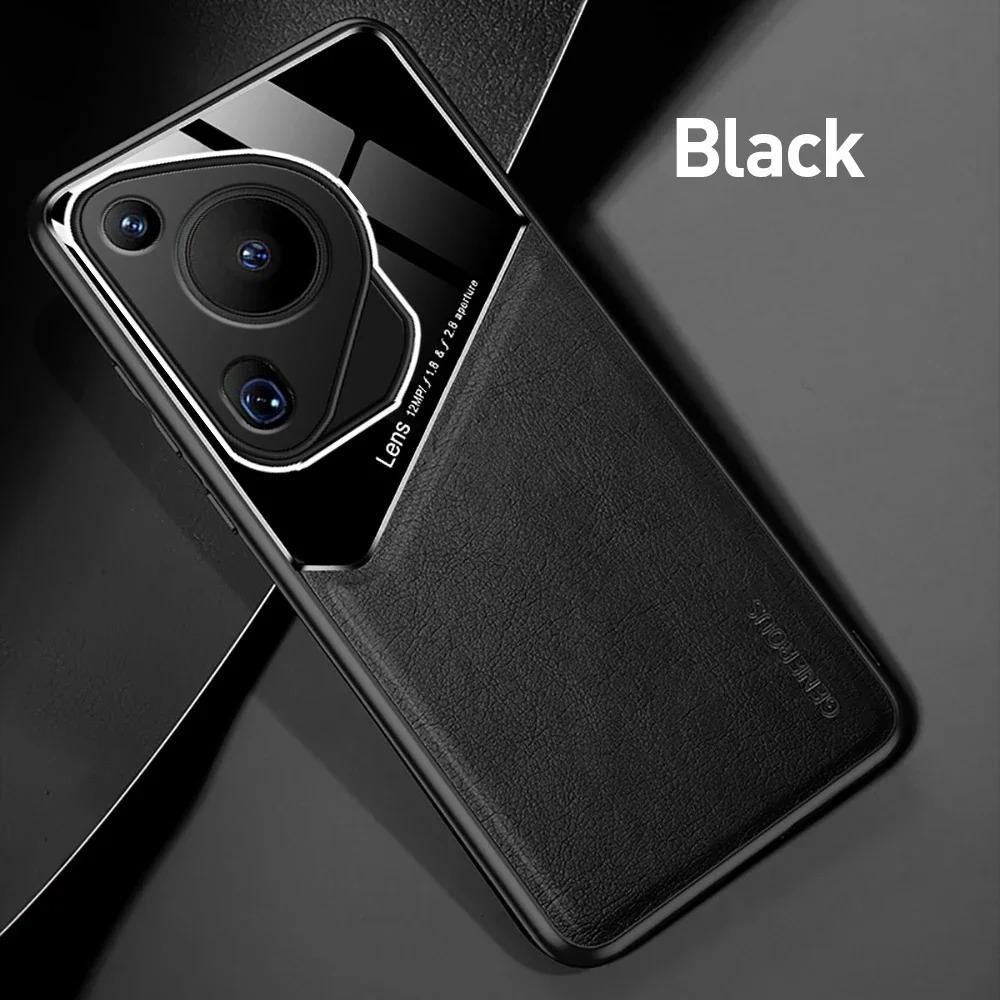 

Деловой кожаный текстурный чехол для Huawei Pura 70 Ultra P70 P60 Pro с автомобильным магнитным держателем-присоской, противоударный, с полной защитой Huawei Pura 70 Pro чёрный