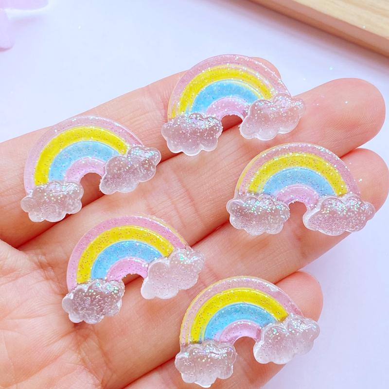 10Pcs New Cute Resin Mini Shining Rainbow Flat back Cabochon Scrapbook Kawaii DIY Embellishments Accessories