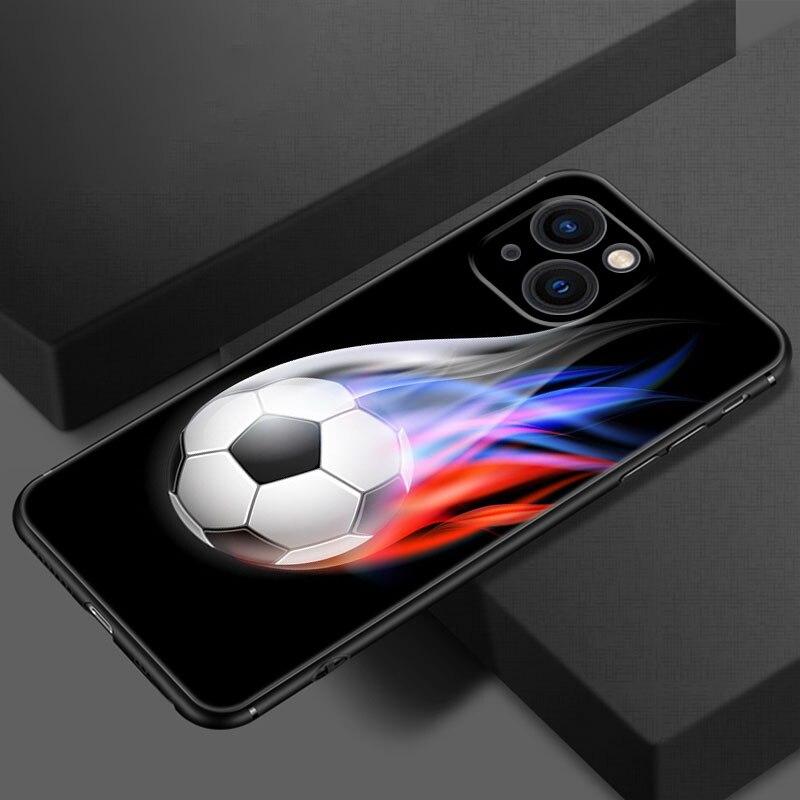 Apple iPhone 13 12 Mini 11 Pro XS Max XR X 8 7 6S 6 Plus SE 2022 2020 5S 5 uchun Olov Futbol To'pi Futbol To'pi Telefon G'ilofi Qora Qopqoq