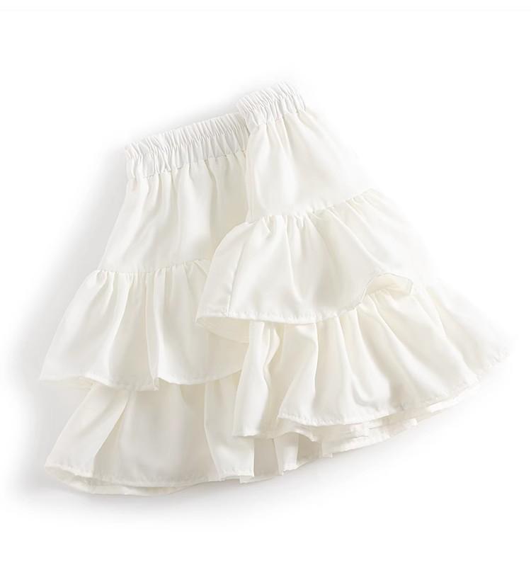 Women's White Ruffle Puff Cake Dress - Ballet Style, High Waist, Petite A-Line Midi Skirt
