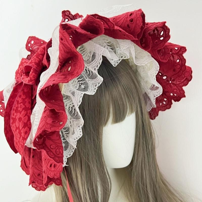 Victorian Dancing Party Anime Hat With Lace Bowknot Floral Design Adjustable Headbands For Women Girls Sun Protecting