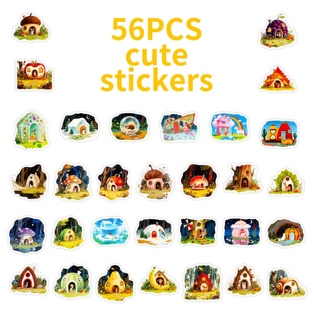 56 Fairy Tale Wind Forest Animal Hut Graffiti Stickers Cute Cartoon Decorative Stickers