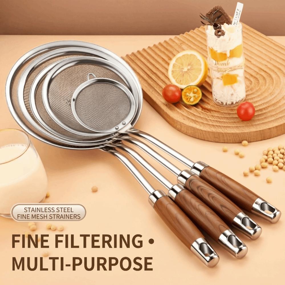Stainless Steel Fat Skimmer Spoon Professional Wooden Handle Oil Skim Strainer Kitchen Tools Sieve Filter Colander Cooking