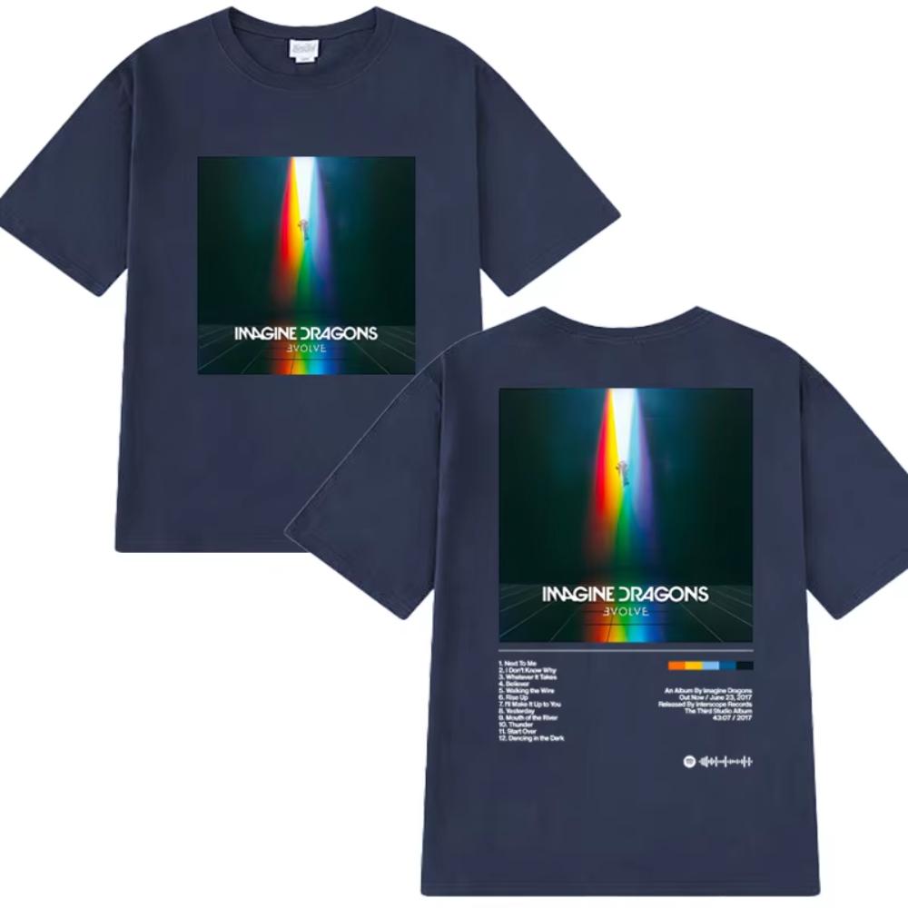 Imagine Dragons Evolve Album Double Sided Printed T Shirt Men Women Vintage Hip Hop Streetwear Male Cotton Short Sleeve T-shirts