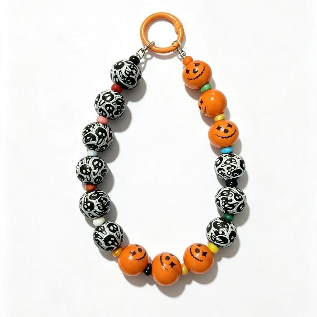 Halloween Pumpkin Skull Beaded Phone Chain Gothic Jack O Lantern Phone Hanging Charm