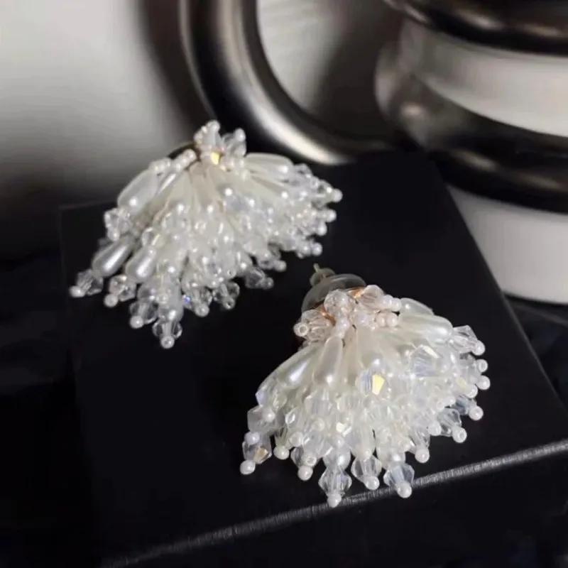 French Gentle Breeze Shining Pearlescent Crystal Pearl Beaded Earrings South Korea East Gate New Earrings Fashion Jewelry