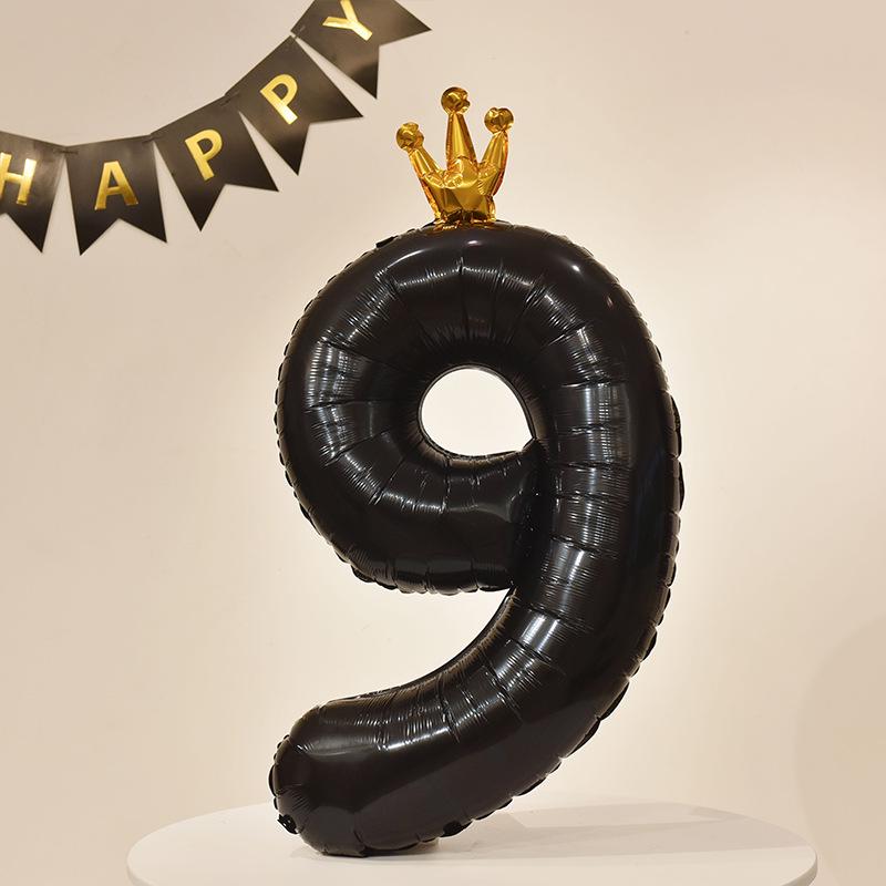 40” Black Crown Birthday Number Balloons - First Birthday Party Photo Props & Decoration