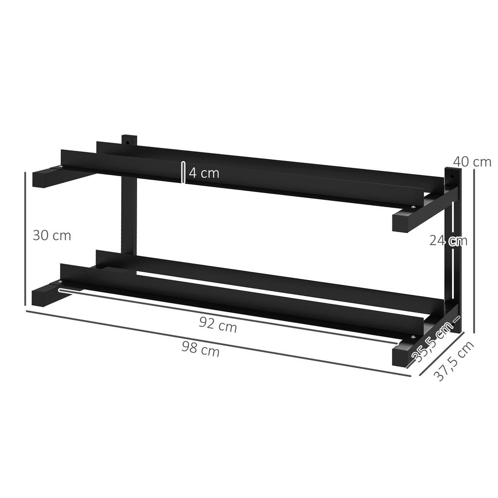 Wall-Mounted Dumbbell Rack, 2-Tier Weight Stand, Space-Saving and Multi-Functional Steel Organiser for Home Gym, Black