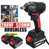 AC 110-240V 520NM 1/2 Inches Max, Brushless Impact Wrench 288VF  Li-ion Electric Wrench with 2 Batteries for Battery