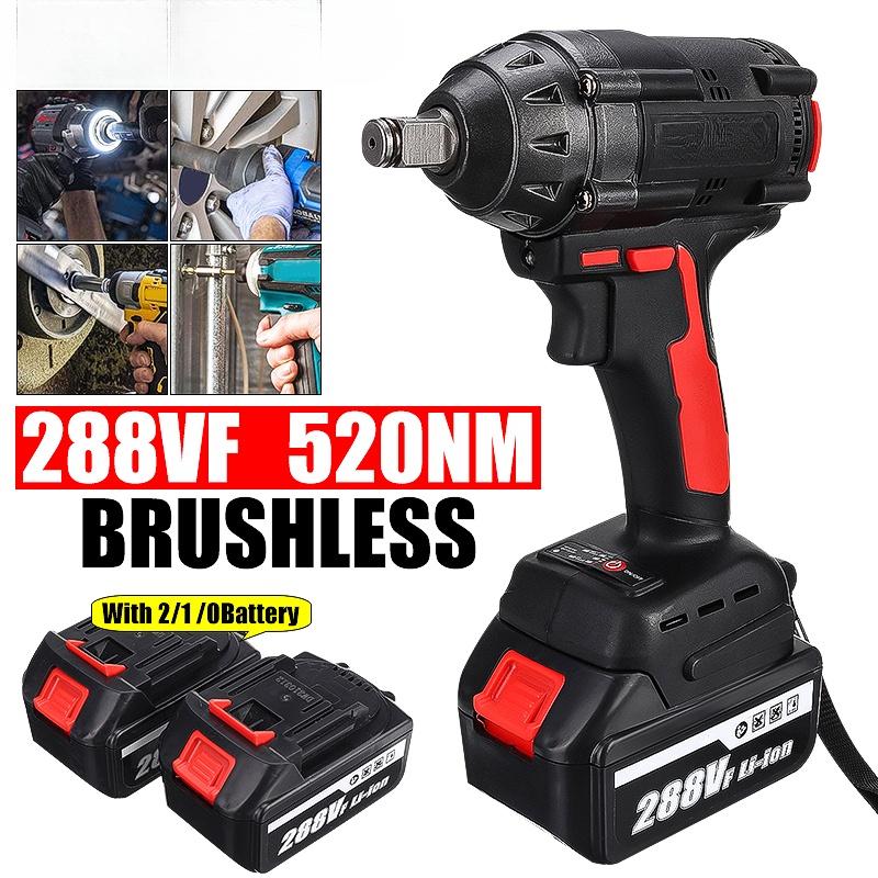 AC 110-240V 520NM 1/2 Inches Max, Brushless Impact Wrench 288VF Li-ion Electric Wrench with 2 Batteries for Battery