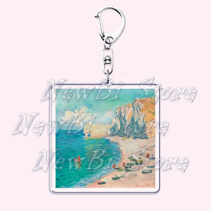 Hot Impressionism Art Keychain for Accessories Bag Van Gogh Monet Mona Lis Oil Painting Pendant Chain Ring Keyring Jewelry Gifts