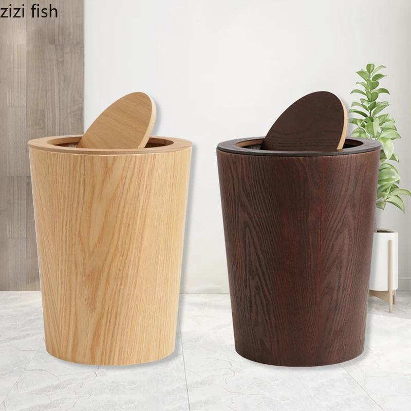 Creative Wooden Trash Can Round Simple Cleaning Tools Garbage Can Home Wastebasket Bathroom Trash Bin Kitchen Waste Storage Bins