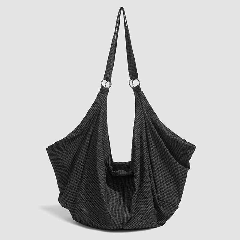 Relaxation anti-splashing casual shoulder bag large capacity simple plaid literary messenger bag flow versatile dumpling bag