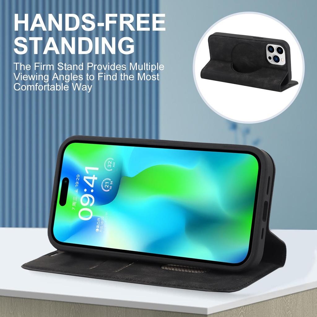 iPhone 15 Anti-Theft Leather Case with MagSafe, Wireless Charging, and Card Holder