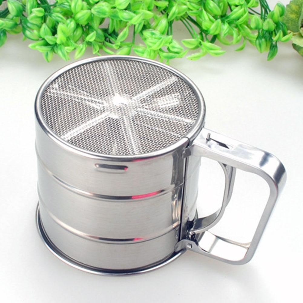 Mehlsieb mit Messskala für Mehl Puderzucker, Edelstahl Schüttelsieb Tasse Maschen Kurbel