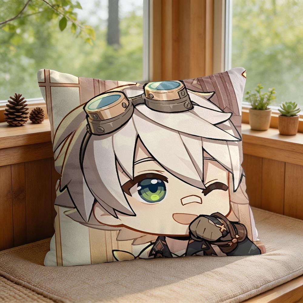 Bennett Cute Genshin Impact Cushion Cover Square Short Plush Pillow Case Living Room Sofa Home Decor Funda X
