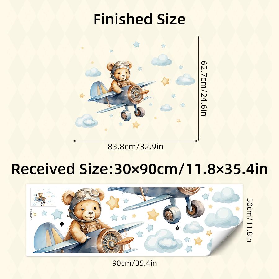 

1pcs PVC Self-adhesive Wall Stickers for Kids Room Decoration for Boys Bedroom Cartoon Airplane Astronaut Bear Wall Decals