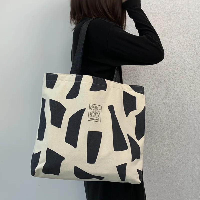 

Simple Letter Print Tote Bag, Literary Canvas Shoulder Bag, Large Handbag For School, Travel, Shopping чёрный