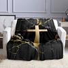 Golden Cross on Black Marble Design Patterned flannel blanket perfect for the bedroom living room, sofa, or a little nap