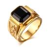 European and American Fashionable Square Black Gemstone Ring Thick Wide Face Jewelry for Men