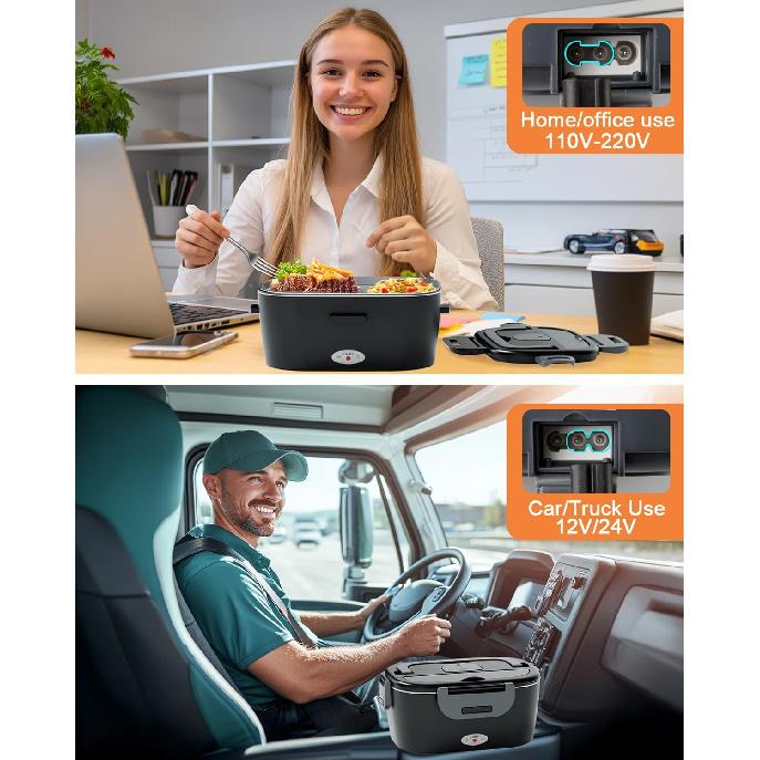Electric Lunch Box for Men, Women & Adults - 80W Fast Heating - Heated Lunch Box with Dual 1.5L SS Containers - Portable Food Warmer for Car, Truck,