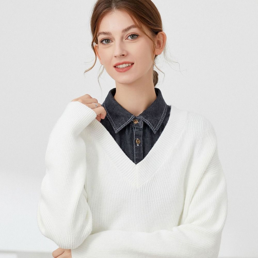 Black Lapel Half Shirt Detachable Adjustable Neckline Elegant Denim Fake Collar  Women